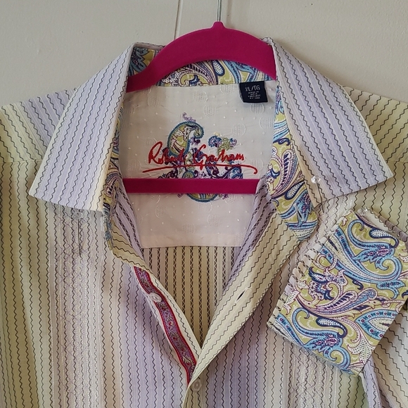 Robert Graham Striped Long Sleeved Cuffed Shirt XL ECU - Picture 1 of 9